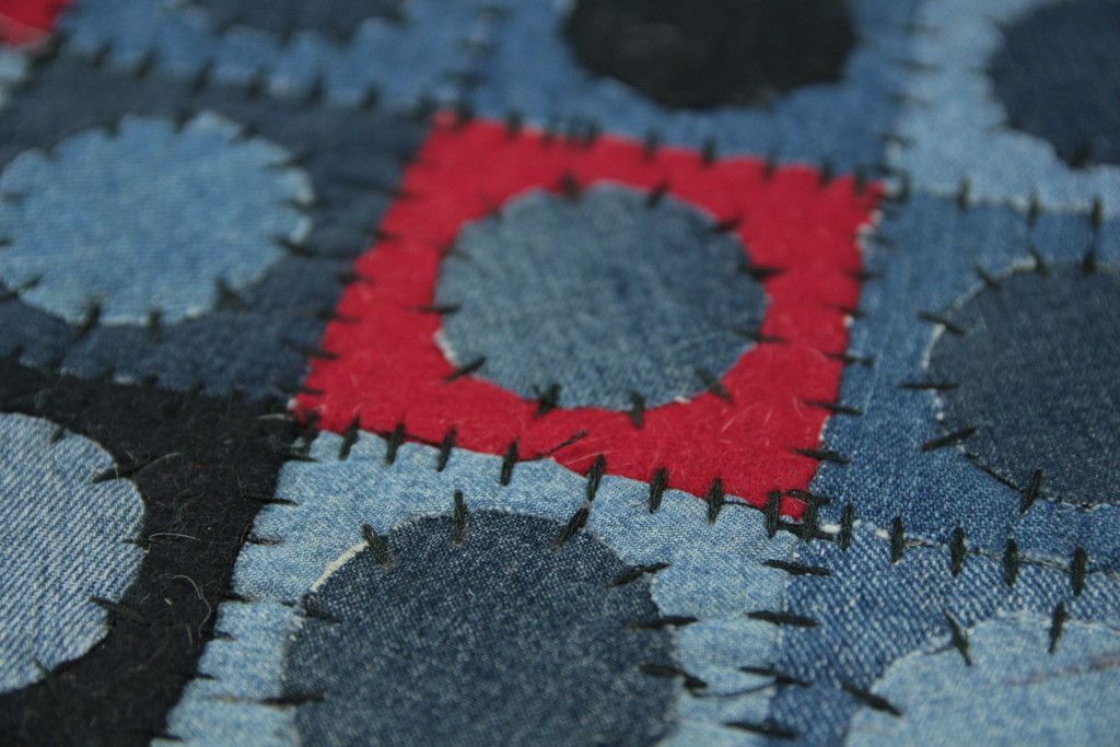 Jeansowy dywan patchwork niebieski i czerwony 160x230