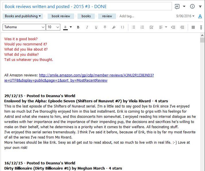 Evernote review note page