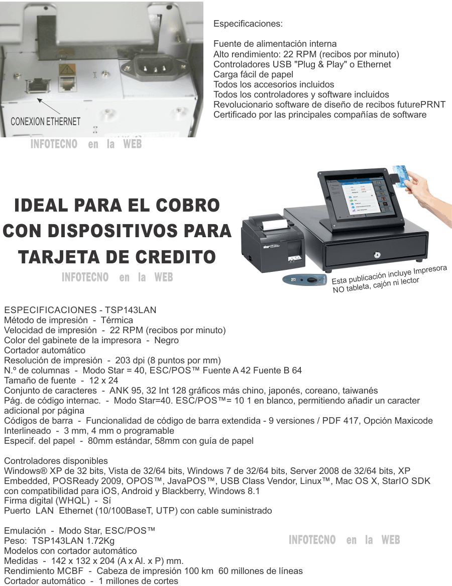 Star Tsp143lan Para Izettle O Square Impresora Termica 6,950.00 en Mercado Libre