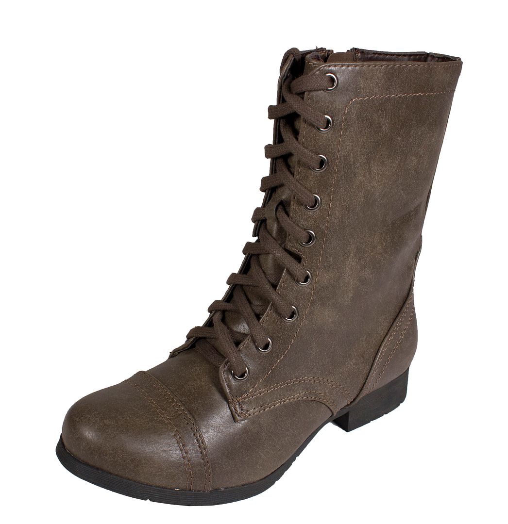 RELAX! Women's Military MidCalf Laceup Combat Boots with Side Zipper