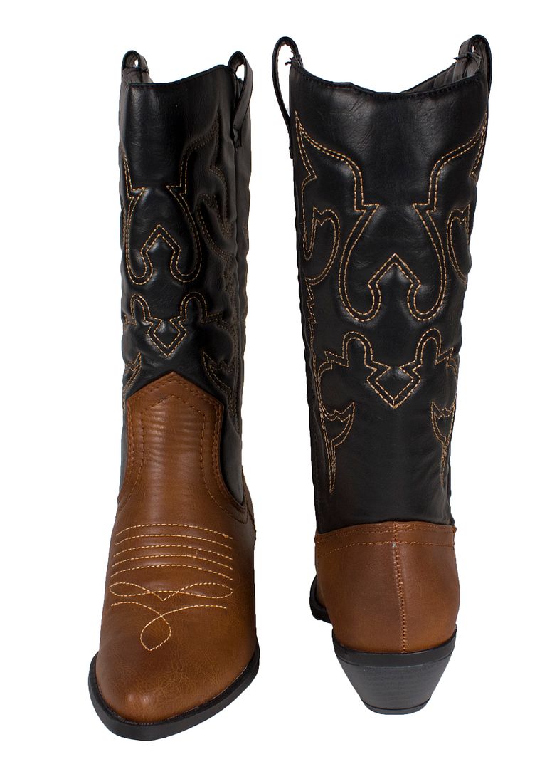 RENO! Women's Pointy Western Cowgirl Stitches Detail Stacked Heel Mid