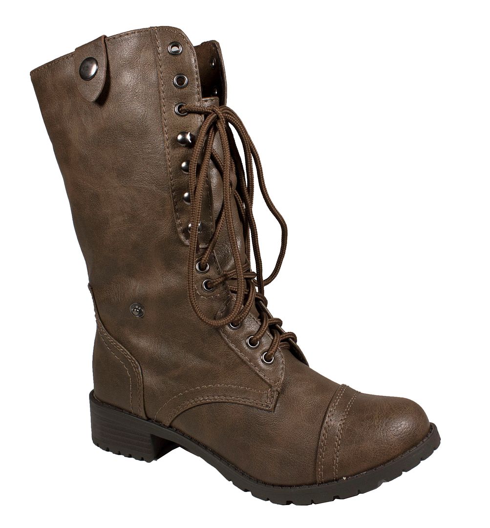 ORALEE! Soda Women's Military FoldOver Lace Up Lug Sole Combat Ankle