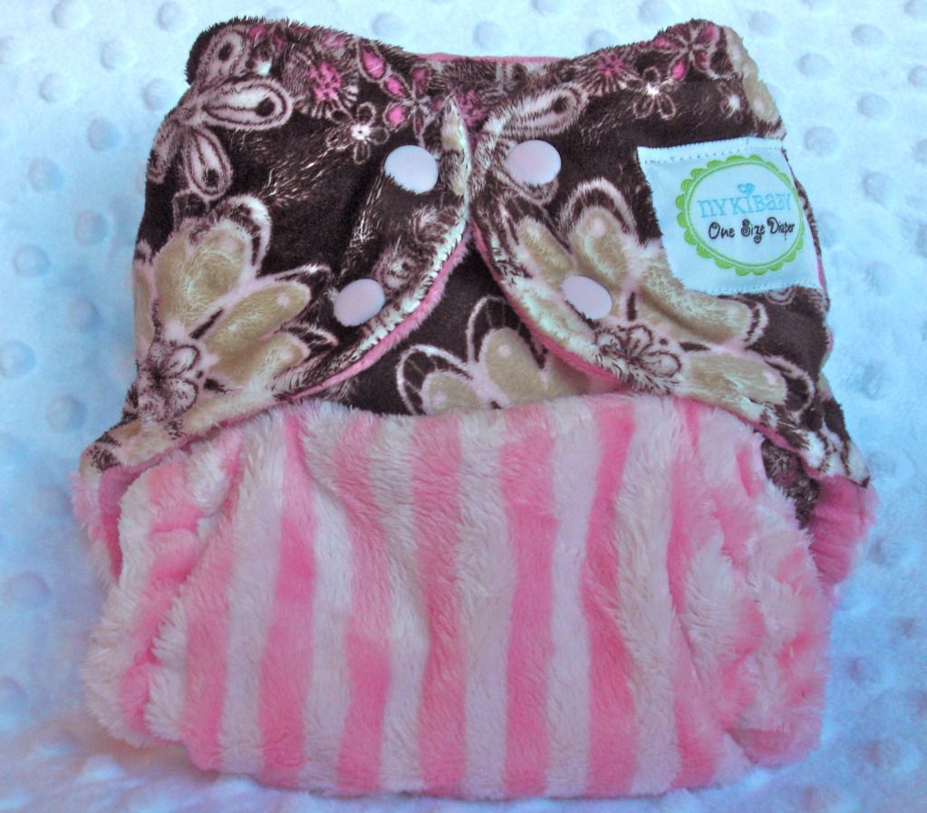 Brown and Pink Floral Minky OS Pocket Diaper
