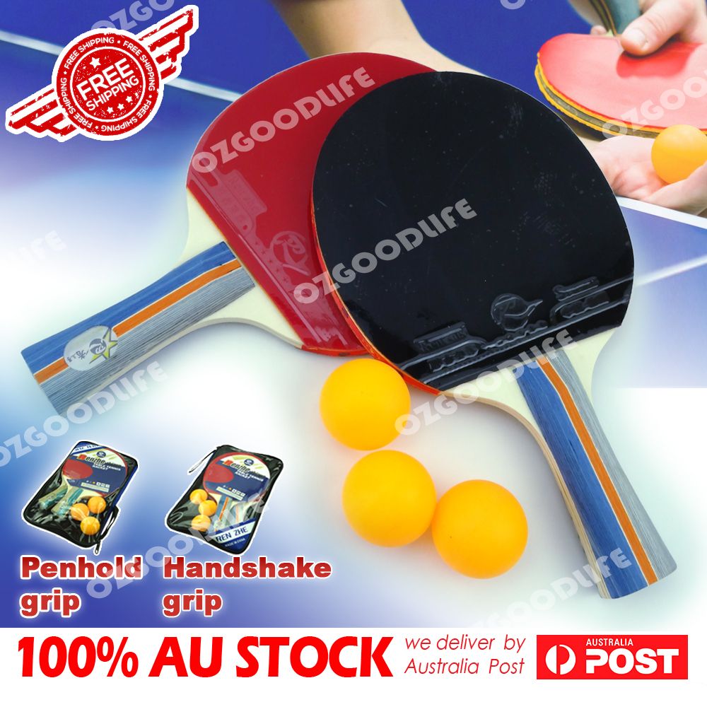 1 Pair penhold/handshake grip Table Tennis Ping Pong Racket Bat + 3 Balls