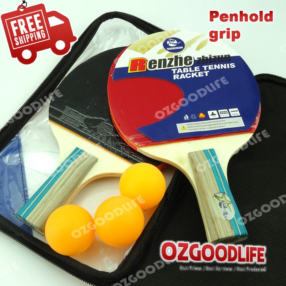 1 Pair penhold/handshake grip Table Tennis Ping Pong Racket Bat + 3 Balls