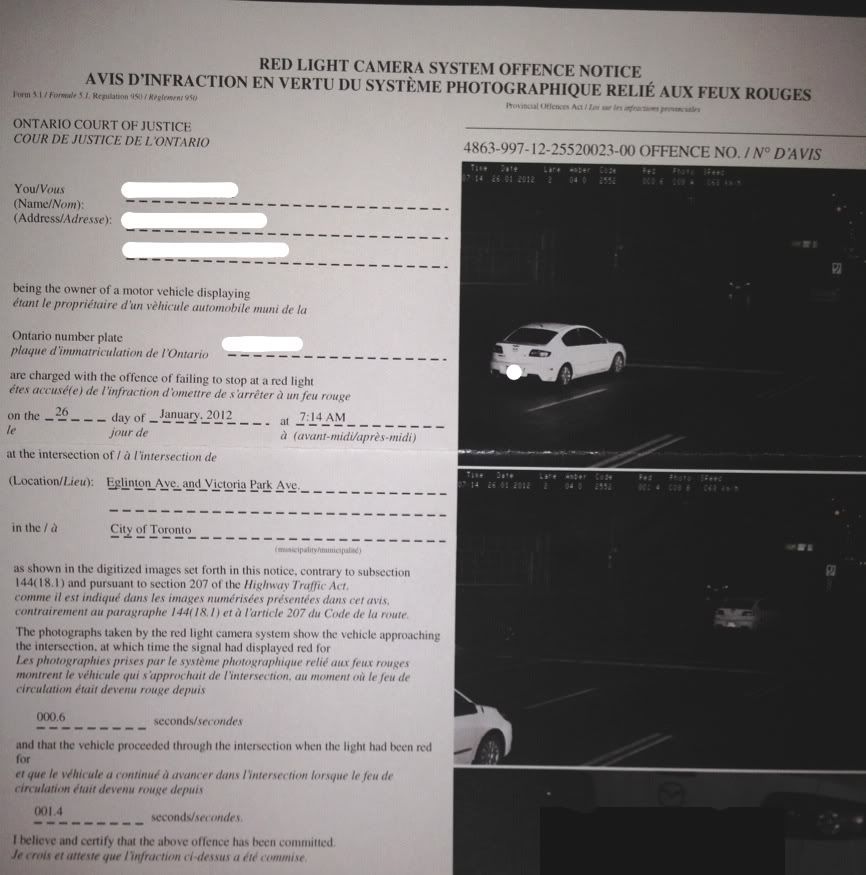 red light camera offence notice