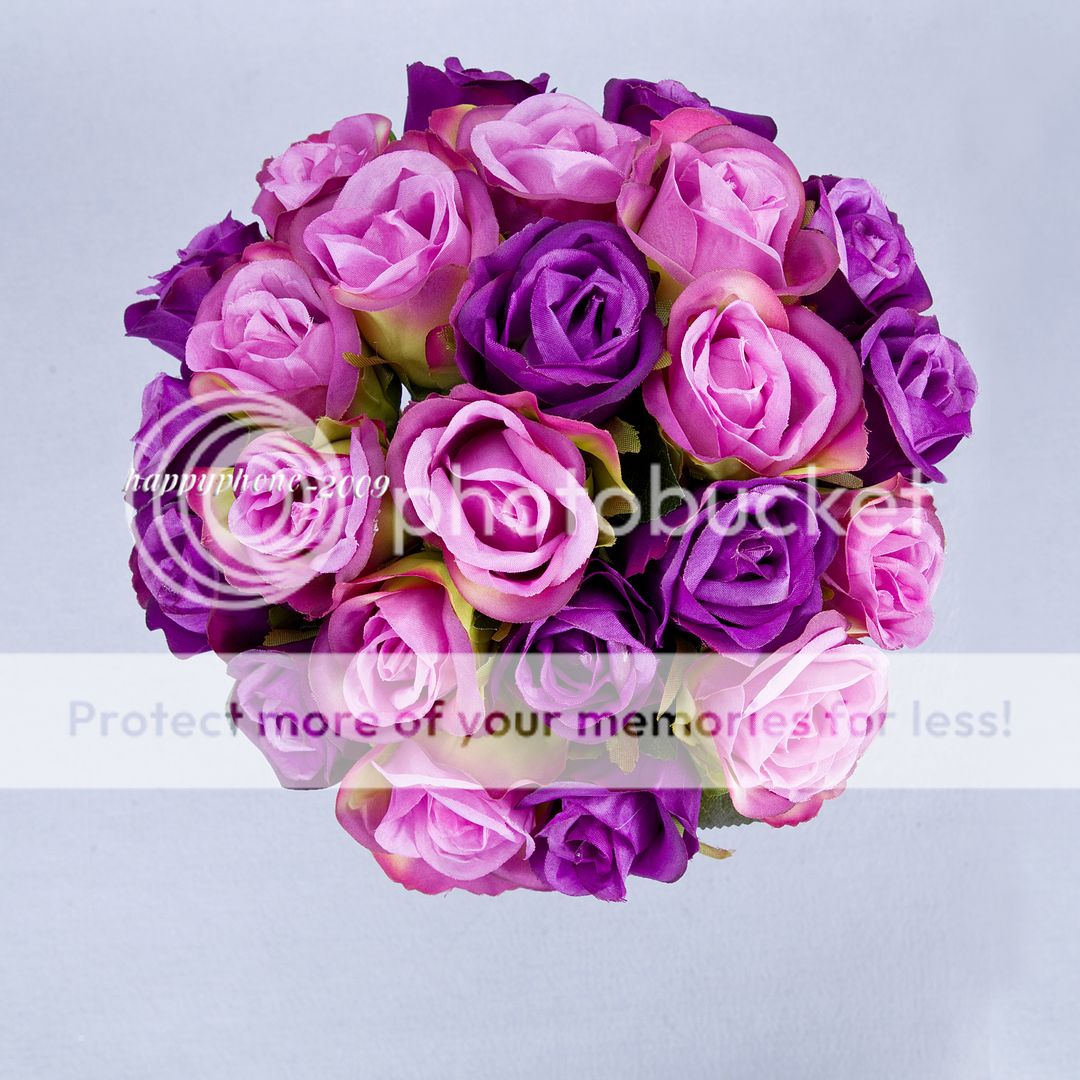 24pcs Bunch Rose Stem Posy Wedding Bridal Bouquet Stem Artificial Silk Flowers